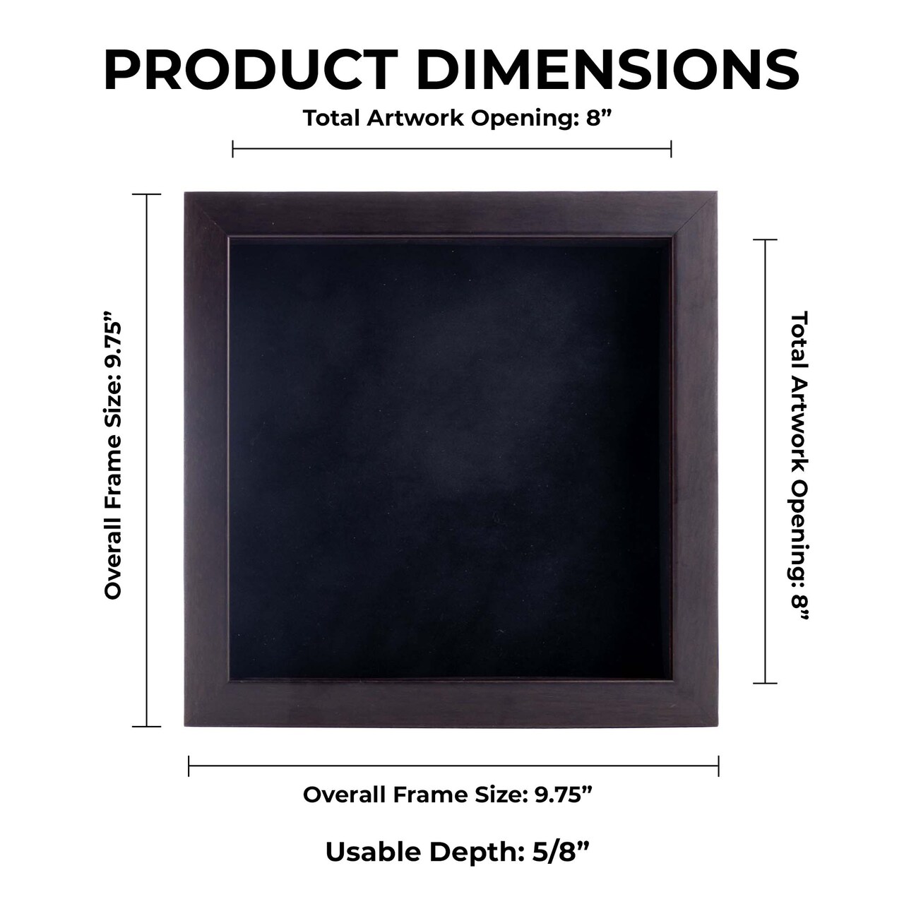 Rich Dark Brown Wood Shadow Box Frame with Acrylic Front - Black Suede Backing, 30 Sizes